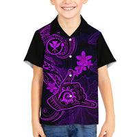 hawaii-family-matching-long-sleeve-bodycon-dress-and-hawaiian-shirt-shaka-tattoo-mix-polynesian-plumeria-purple-version