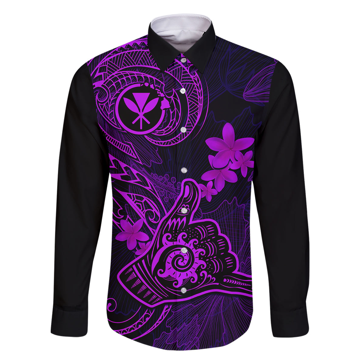 hawaii-family-matching-mermaid-dress-and-hawaiian-shirt-shaka-tattoo-mix-polynesian-plumeria-purple-version