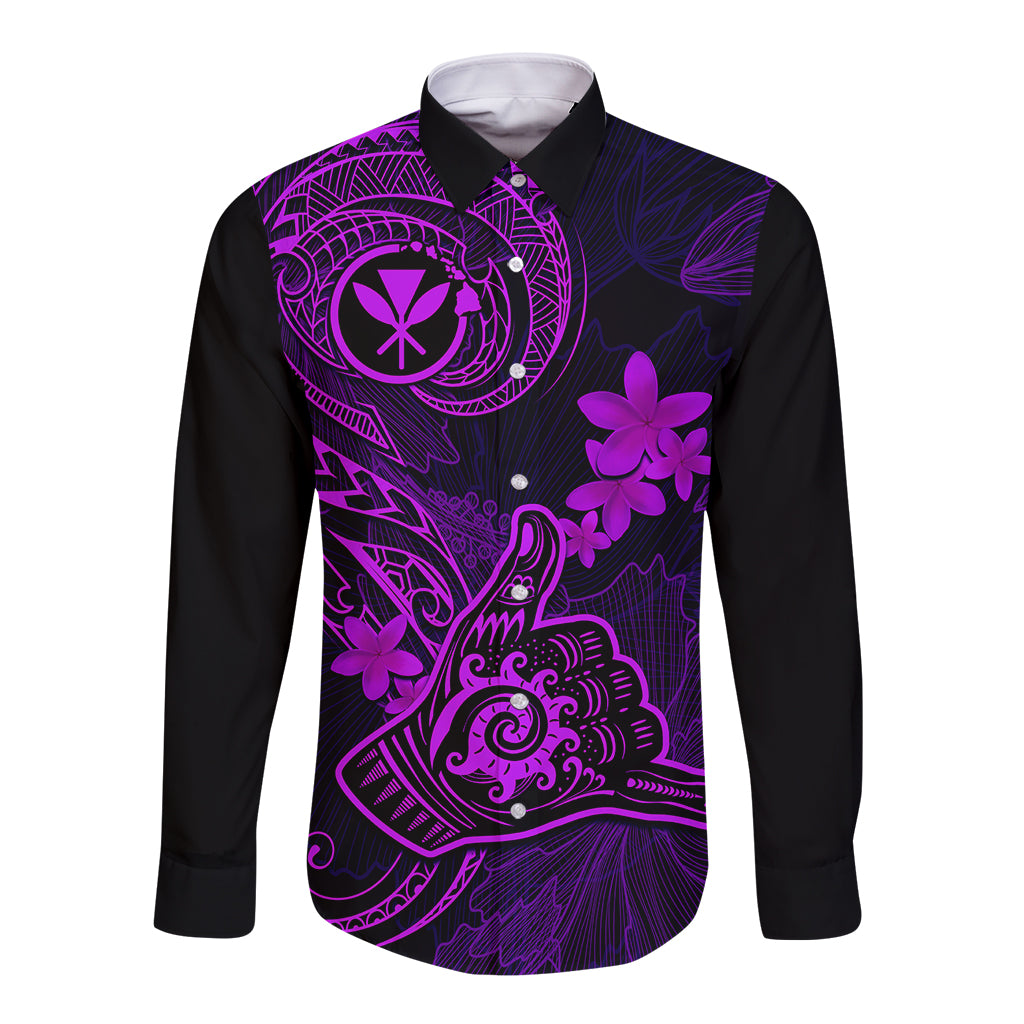 hawaii-long-sleeve-button-shirt-shaka-tattoo-mix-polynesian-plumeria-purple-version