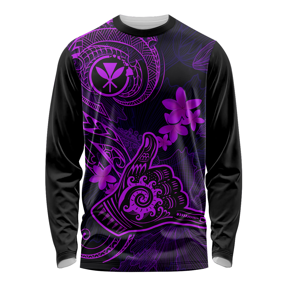 Hawaii Long Sleeve Shirt Shaka Tattoo Mix Polynesian Plumeria Purple Version LT14 Unisex Purple - Polynesian Pride