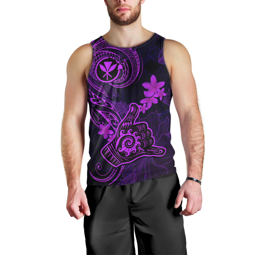 Hawaii Men Tank Top Shaka Tattoo Mix Polynesian Plumeria Purple Version LT14 - Polynesian Pride