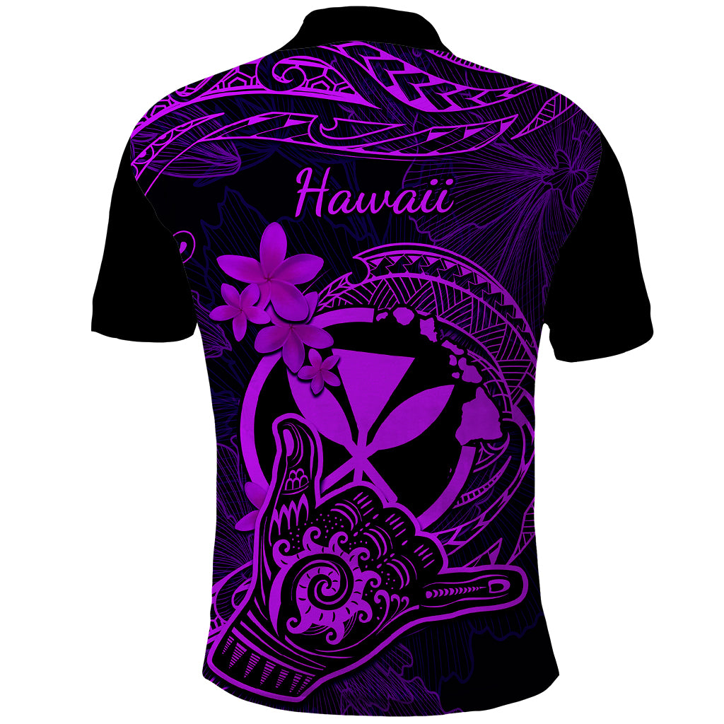 Hawaii Polo Shirt Shaka Tattoo Mix Polynesian Plumeria Purple Version LT14 - Polynesian Pride