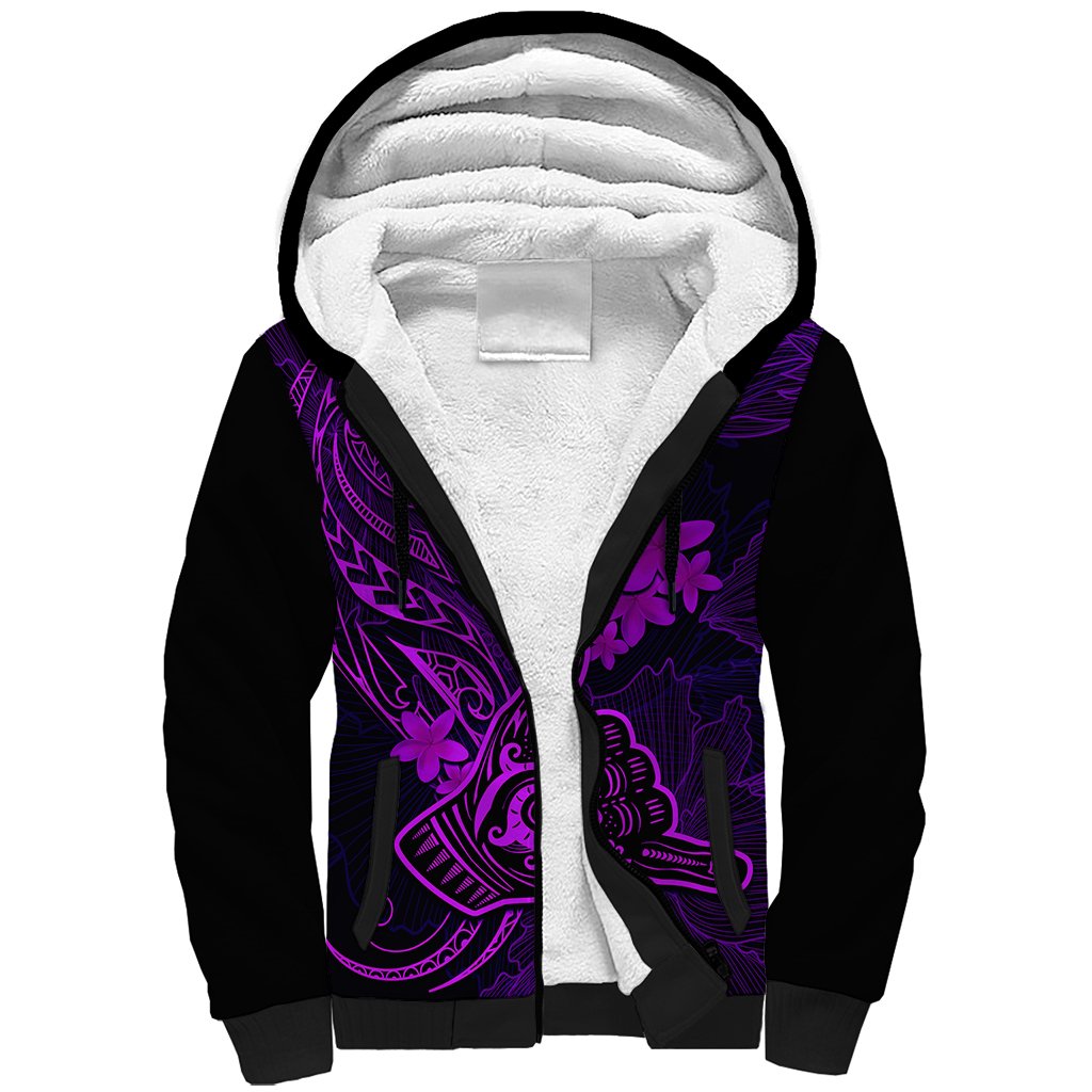 Hawaii Sherpa Hoodie Shaka Tattoo Mix Polynesian Plumeria Purple Version LT14 Unisex Purple - Polynesian Pride
