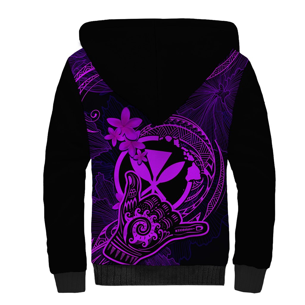 Hawaii Sherpa Hoodie Shaka Tattoo Mix Polynesian Plumeria Purple Version LT14 - Polynesian Pride