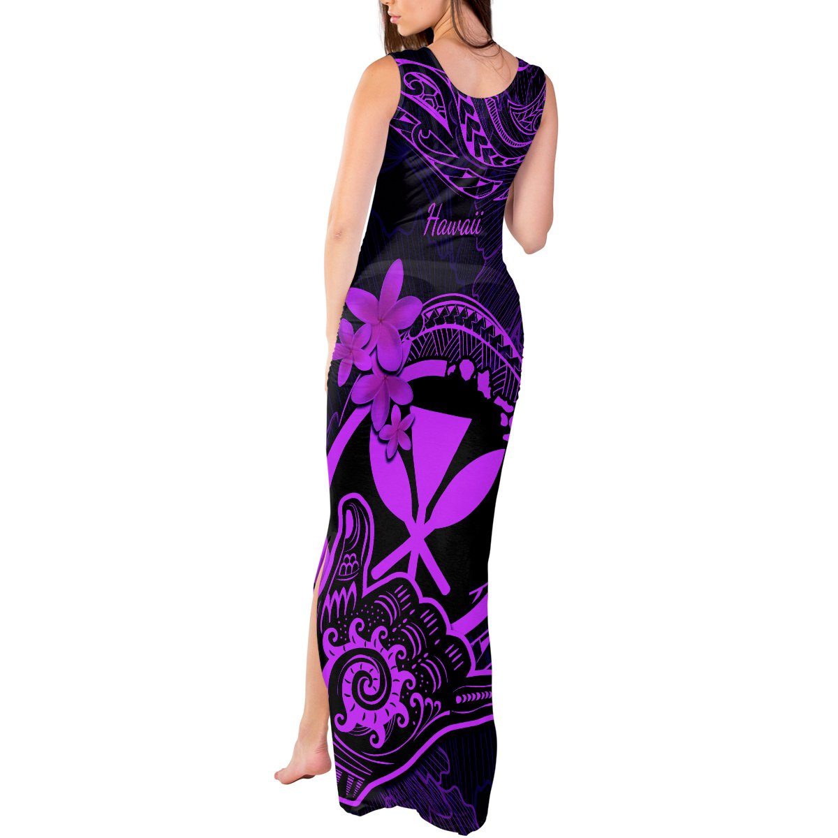 Hawaii Tank Maxi Dress Shaka Tattoo Mix Polynesian Plumeria Purple Version LT14 - Polynesian Pride