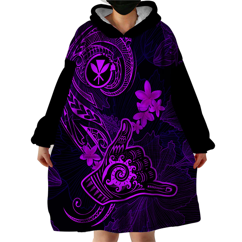 Hawaii Wearable Blanket Hoodie Shaka Tattoo Mix Polynesian Plumeria Purple Version LT14 - Polynesian Pride