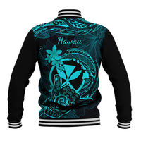 Hawaii Baseball Jacket Shaka Tattoo Mix Polynesian Plumeria Turquoise Version LT14 - Polynesian Pride
