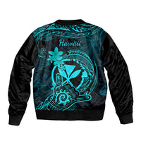 Hawaii Bomber Jacket Shaka Tattoo Mix Polynesian Plumeria Turquoise Version LT14 - Polynesian Pride