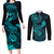 hawaii-couples-matching-long-sleeve-bodycon-dress-and-long-sleeve-button-shirts-shaka-tattoo-mix-polynesian-plumeria-turquoise-version