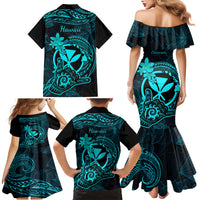 hawaii-family-matching-mermaid-dress-and-hawaiian-shirt-shaka-tattoo-mix-polynesian-plumeria-turquoise-version