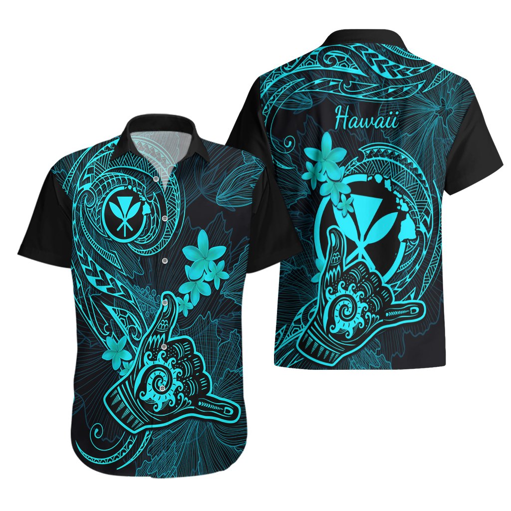 Hawaii Hawaiian Shirt Shaka Tattoo Mix Polynesian Plumeria Turquoise Version LT14 - Polynesian Pride