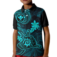 Hawaii Kid Polo Shirt Shaka Tattoo Mix Polynesian Plumeria Turquoise Version LT14 Kid Turquoise - Polynesian Pride