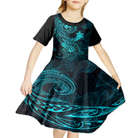 Hawaii Kid Short Sleeve Dress Shaka Tattoo Mix Polynesian Plumeria Turquoise Version LT14 - Polynesian Pride