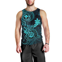 Hawaii Men Tank Top Shaka Tattoo Mix Polynesian Plumeria Turquoise Version LT14 - Polynesian Pride