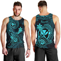 Hawaii Men Tank Top Shaka Tattoo Mix Polynesian Plumeria Turquoise Version LT14 - Polynesian Pride