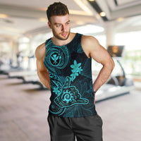 Hawaii Men Tank Top Shaka Tattoo Mix Polynesian Plumeria Turquoise Version LT14 - Polynesian Pride