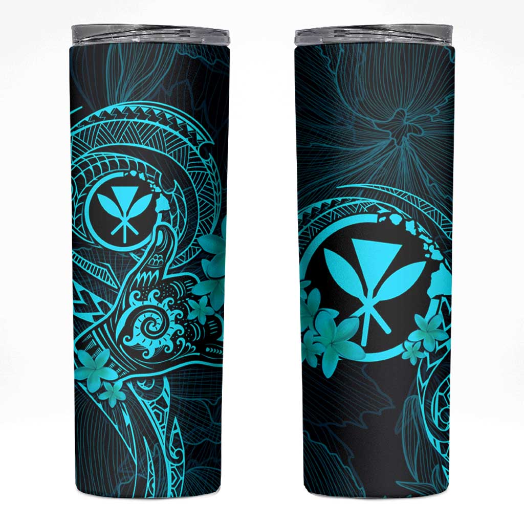 Hawaii Skinny Tumbler Shaka Tattoo Mix Polynesian Plumeria Turquoise Version