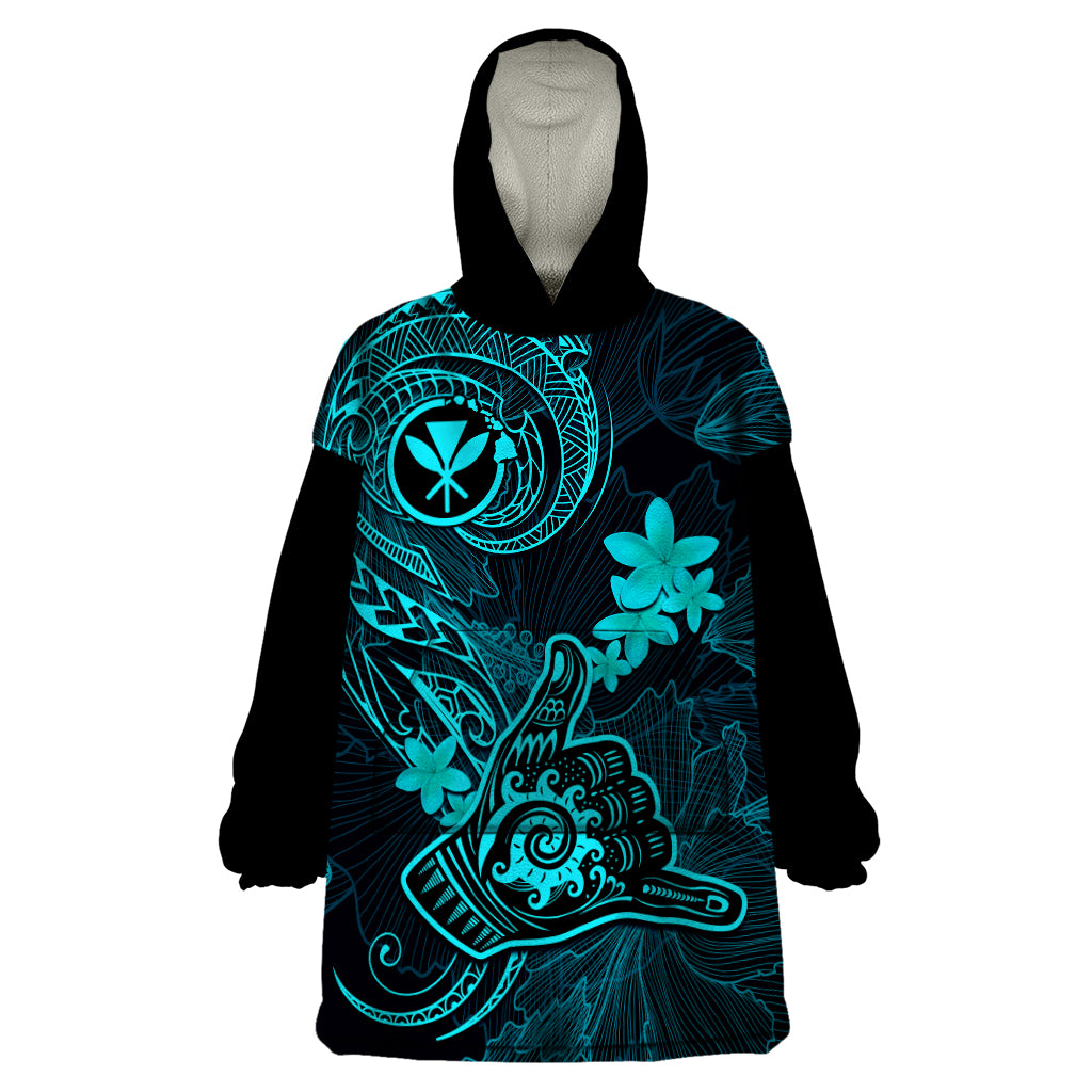 Hawaii Wearable Blanket Hoodie Shaka Tattoo Mix Polynesian Plumeria Turquoise Version LT14 One Size Turquoise - Polynesian Pride