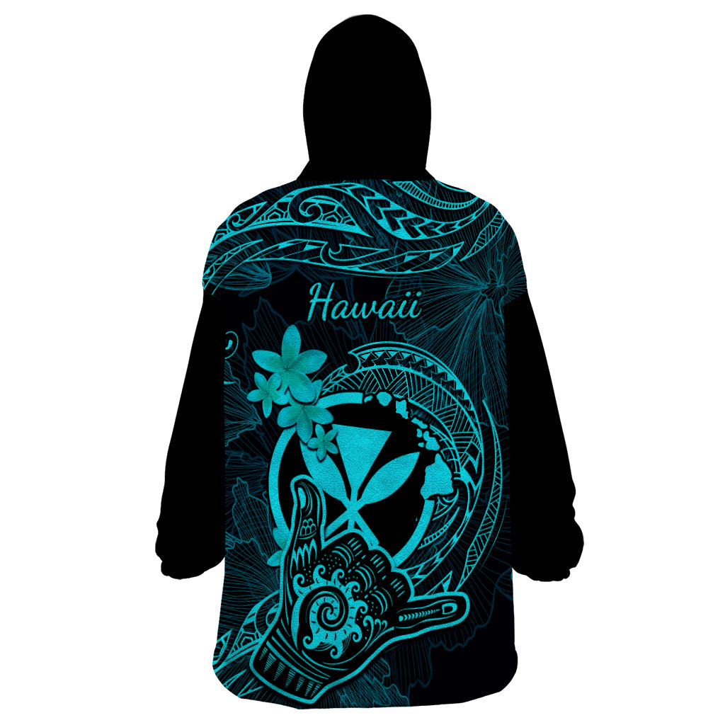 Hawaii Wearable Blanket Hoodie Shaka Tattoo Mix Polynesian Plumeria Turquoise Version LT14 - Polynesian Pride