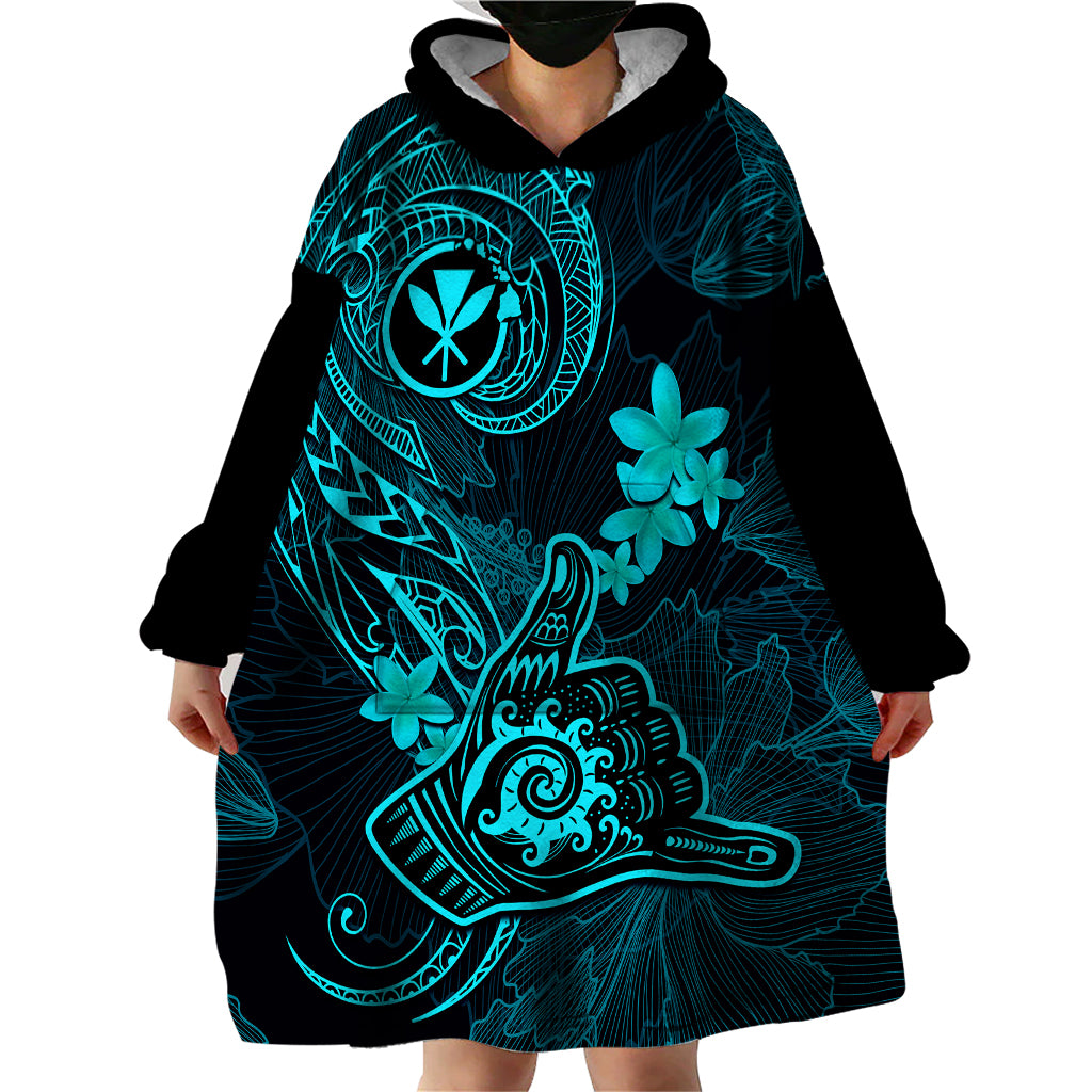 Hawaii Wearable Blanket Hoodie Shaka Tattoo Mix Polynesian Plumeria Turquoise Version LT14 - Polynesian Pride