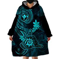 Hawaii Wearable Blanket Hoodie Shaka Tattoo Mix Polynesian Plumeria Turquoise Version LT14 - Polynesian Pride