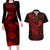 hawaii-couples-matching-long-sleeve-bodycon-dress-and-hawaiian-shirt-shaka-tattoo-mix-polynesian-plumeria-red-version