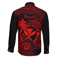 Hawaii Family Matching Long Sleeve Bodycon Dress and Hawaiian Shirt Shaka Tattoo Mix Polynesian Plumeria Red Version LT14 - Polynesian Pride
