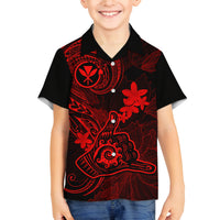 Hawaii Family Matching Mermaid Dress and Hawaiian Shirt Shaka Tattoo Mix Polynesian Plumeria Red Version LT14 Son's Shirt Red - Polynesian Pride