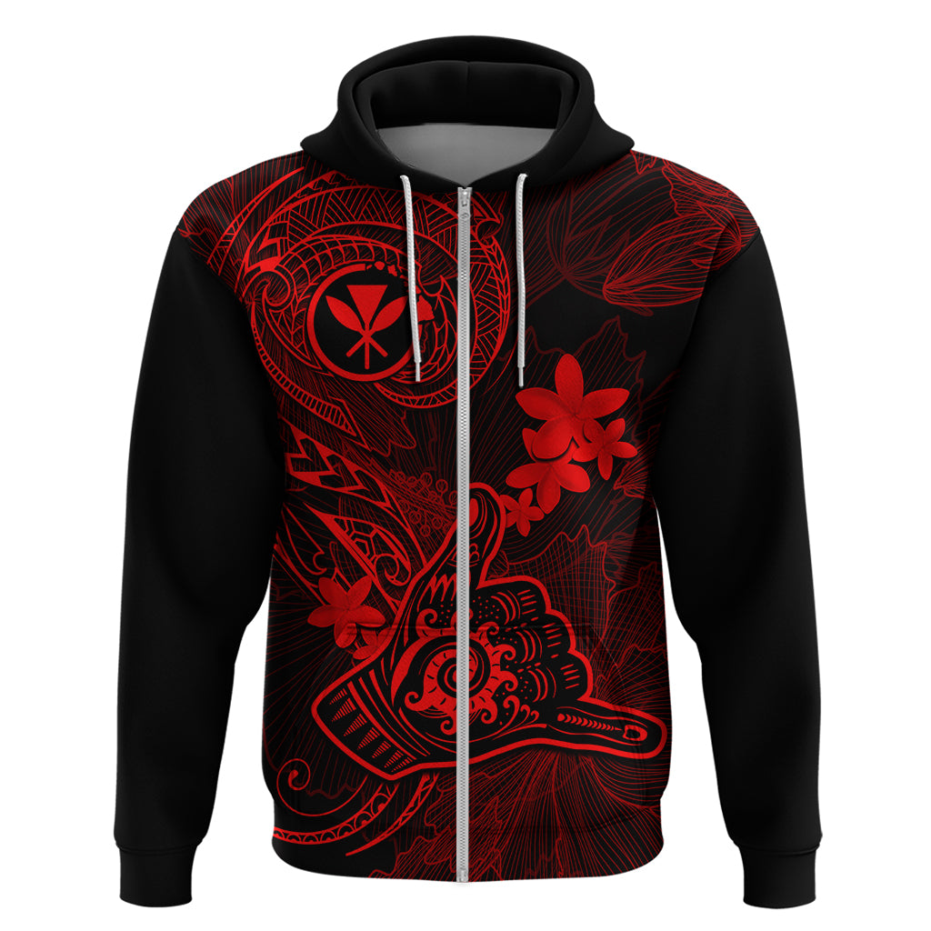 Hawaii Hoodie Shaka Tattoo Mix Polynesian Plumeria Red Version LT14 Zip Hoodie Red - Polynesian Pride