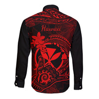 hawaii-long-sleeve-button-shirt-shaka-tattoo-mix-polynesian-plumeria-red-version