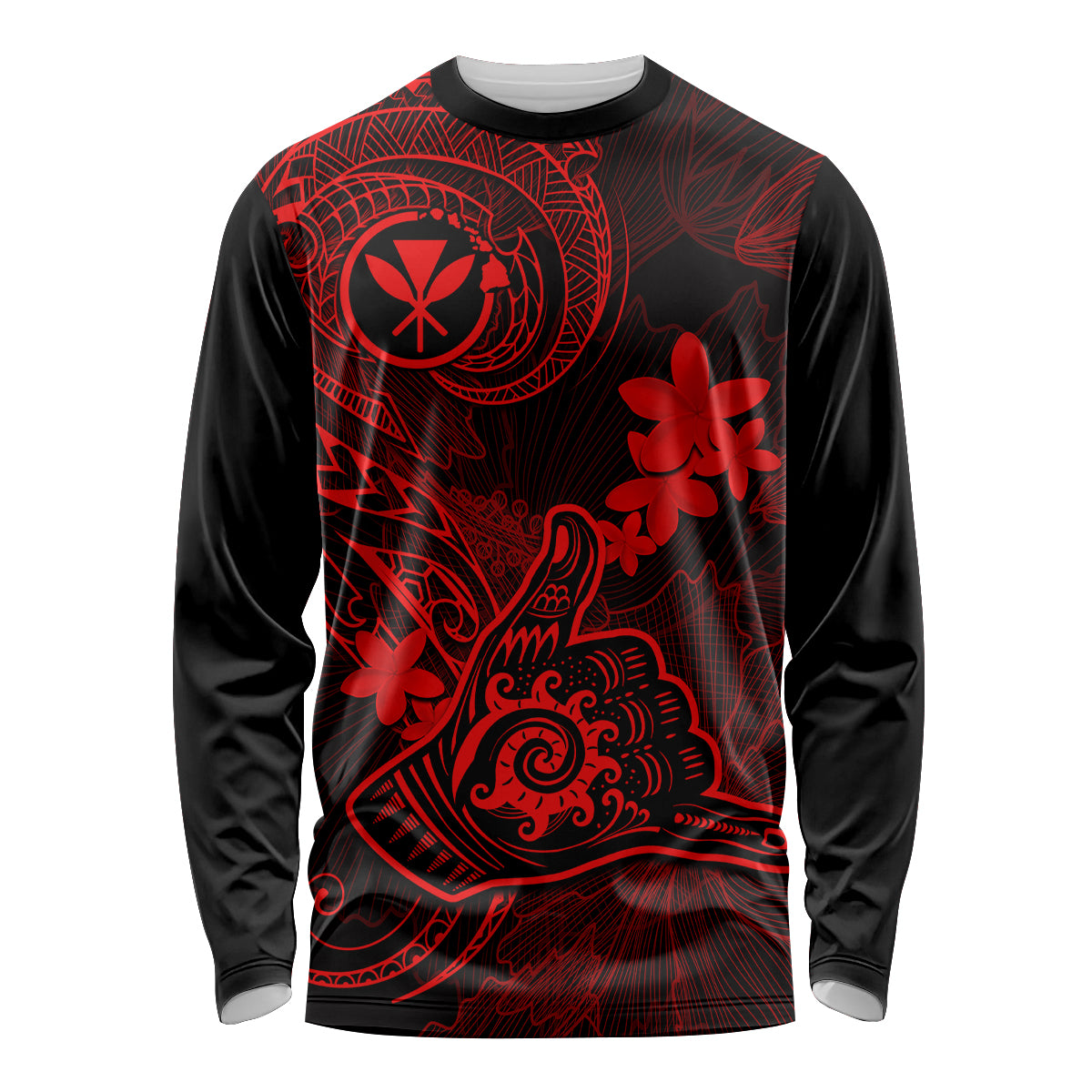 Hawaii Long Sleeve Shirt Shaka Tattoo Mix Polynesian Plumeria Red Version LT14 Unisex Red - Polynesian Pride