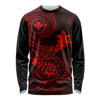 Hawaii Long Sleeve Shirt Shaka Tattoo Mix Polynesian Plumeria Red Version LT14 Unisex Red - Polynesian Pride