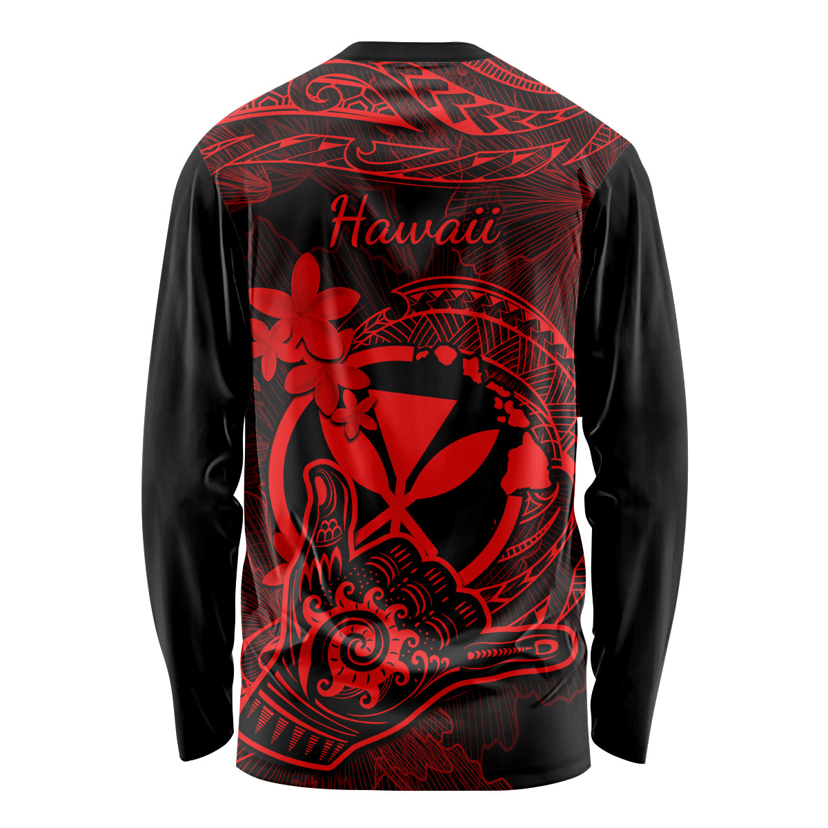 Hawaii Long Sleeve Shirt Shaka Tattoo Mix Polynesian Plumeria Red Version LT14 - Polynesian Pride