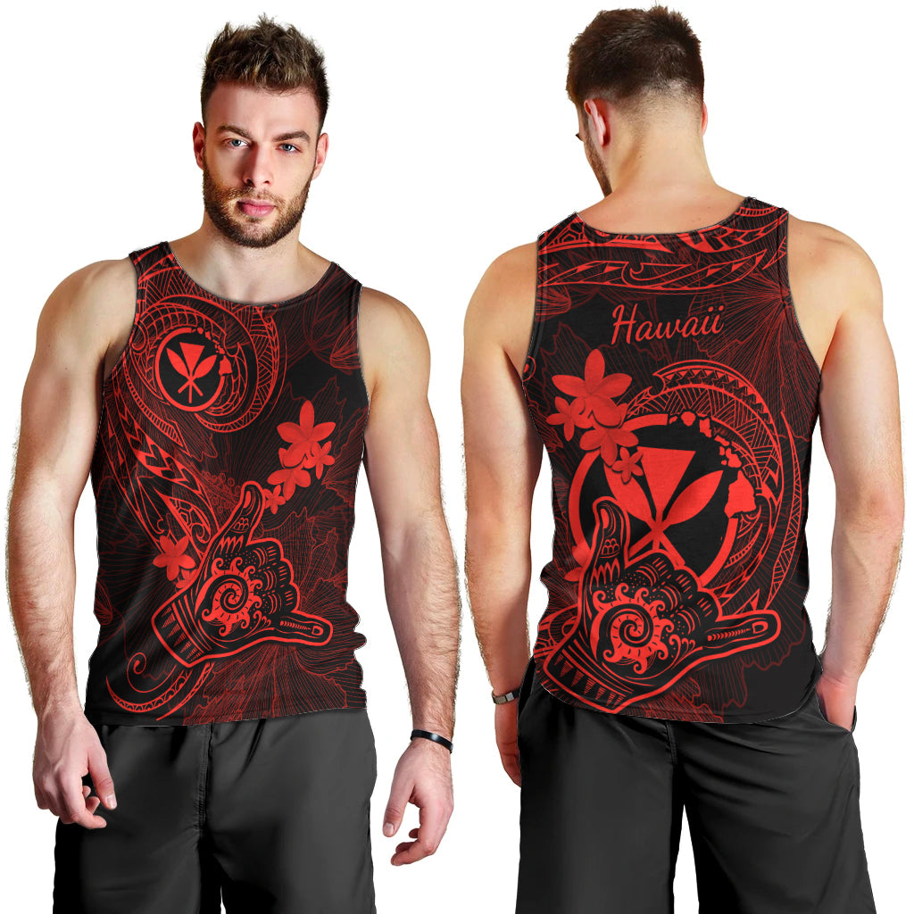 Hawaii Men Tank Top Shaka Tattoo Mix Polynesian Plumeria Red Version LT14 - Polynesian Pride