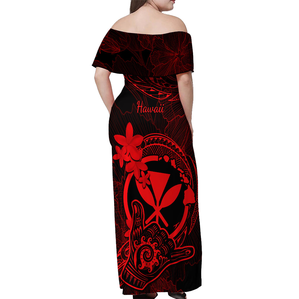 Hawaii Off Shoulder Maxi Dress Shaka Tattoo Mix Polynesian Plumeria Red Version LT14 - Polynesian Pride