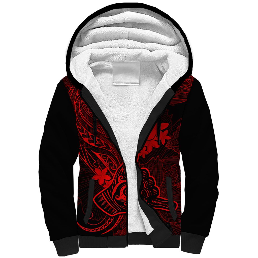 Hawaii Sherpa Hoodie Shaka Tattoo Mix Polynesian Plumeria Red Version LT14 Unisex Red - Polynesian Pride