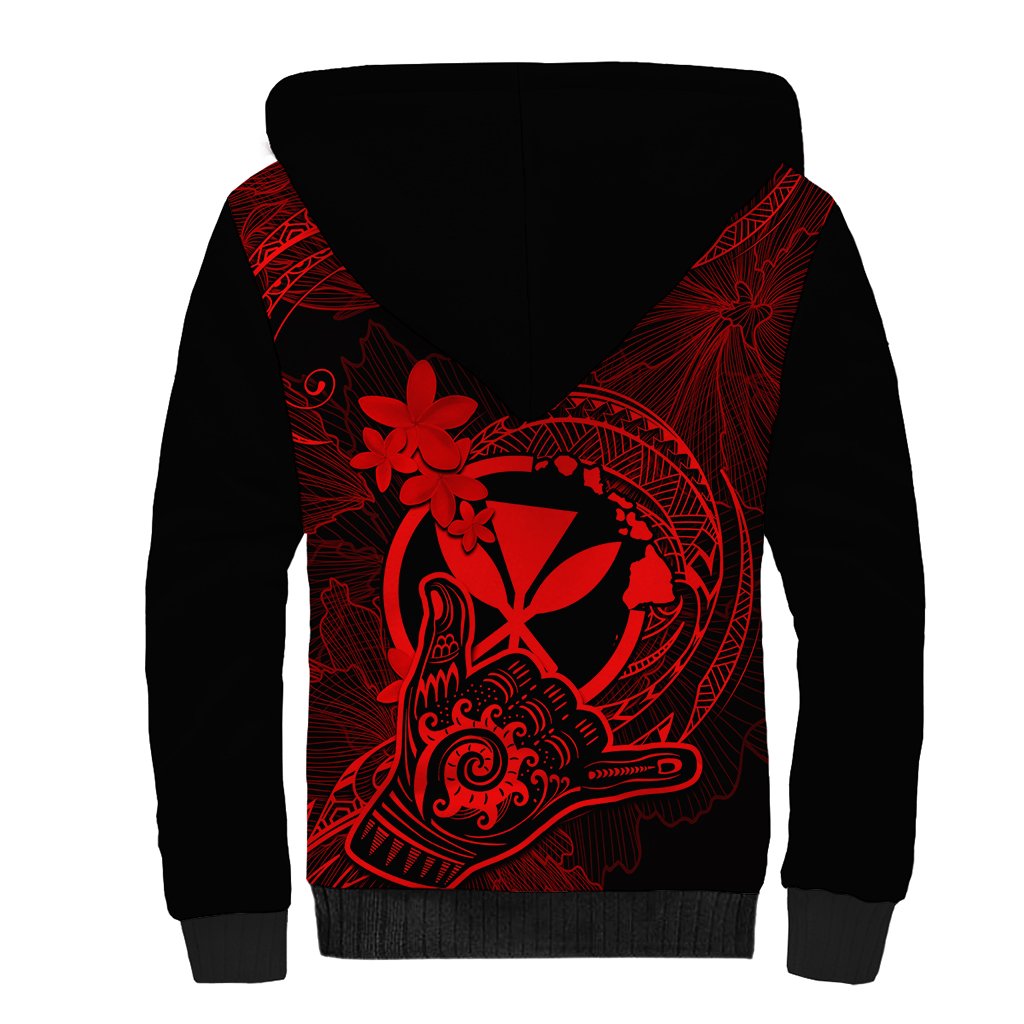 Hawaii Sherpa Hoodie Shaka Tattoo Mix Polynesian Plumeria Red Version LT14 - Polynesian Pride