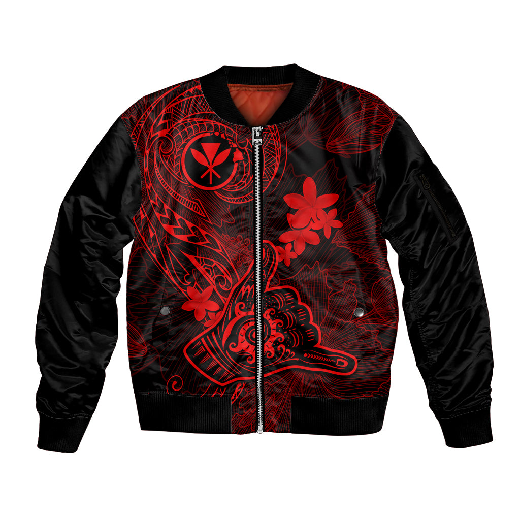 Hawaii Sleeve Zip Bomber Jacket Shaka Tattoo Mix Polynesian Plumeria Red Version LT14 Unisex Red - Polynesian Pride