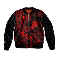 Hawaii Sleeve Zip Bomber Jacket Shaka Tattoo Mix Polynesian Plumeria Red Version LT14 Unisex Red - Polynesian Pride