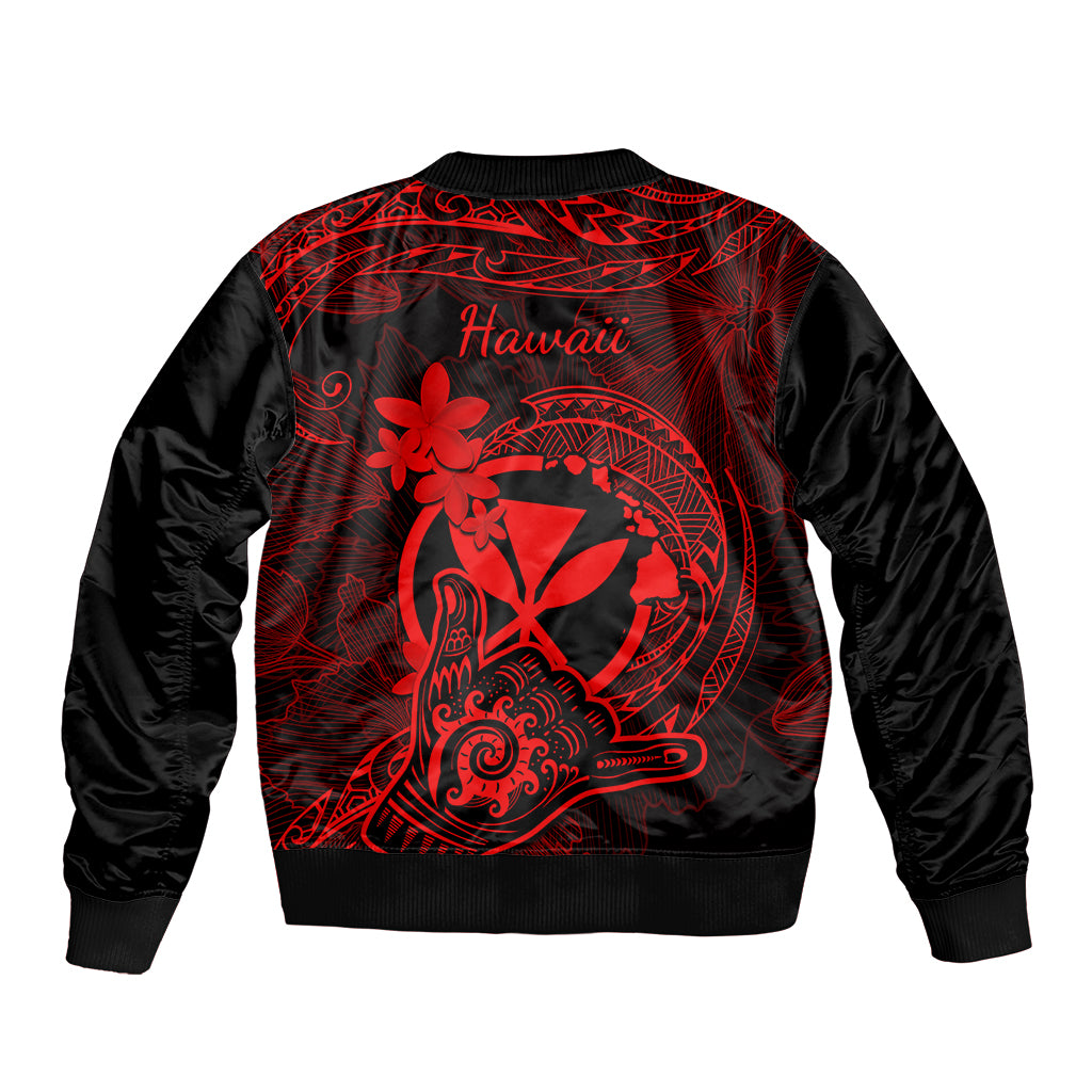Hawaii Sleeve Zip Bomber Jacket Shaka Tattoo Mix Polynesian Plumeria Red Version LT14 - Polynesian Pride
