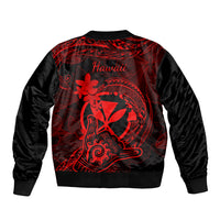 Hawaii Sleeve Zip Bomber Jacket Shaka Tattoo Mix Polynesian Plumeria Red Version LT14 - Polynesian Pride