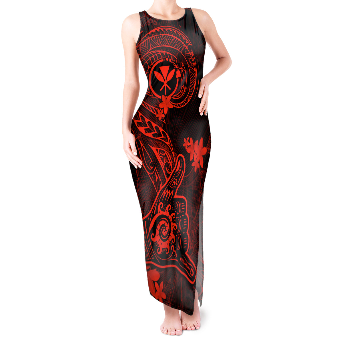 hawaii-tank-maxi-dress-shaka-tattoo-mix-polynesian-plumeria-red-version