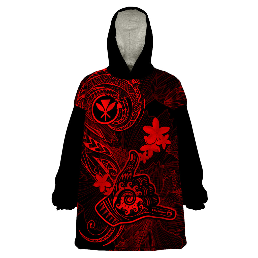 Hawaii Wearable Blanket Hoodie Shaka Tattoo Mix Polynesian Plumeria Red Version LT14 One Size Red - Polynesian Pride