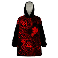 Hawaii Wearable Blanket Hoodie Shaka Tattoo Mix Polynesian Plumeria Red Version LT14 One Size Red - Polynesian Pride