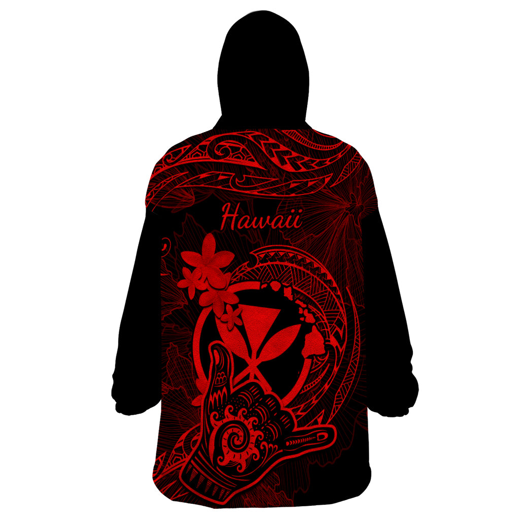 Hawaii Wearable Blanket Hoodie Shaka Tattoo Mix Polynesian Plumeria Red Version LT14 - Polynesian Pride