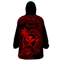 Hawaii Wearable Blanket Hoodie Shaka Tattoo Mix Polynesian Plumeria Red Version LT14 - Polynesian Pride