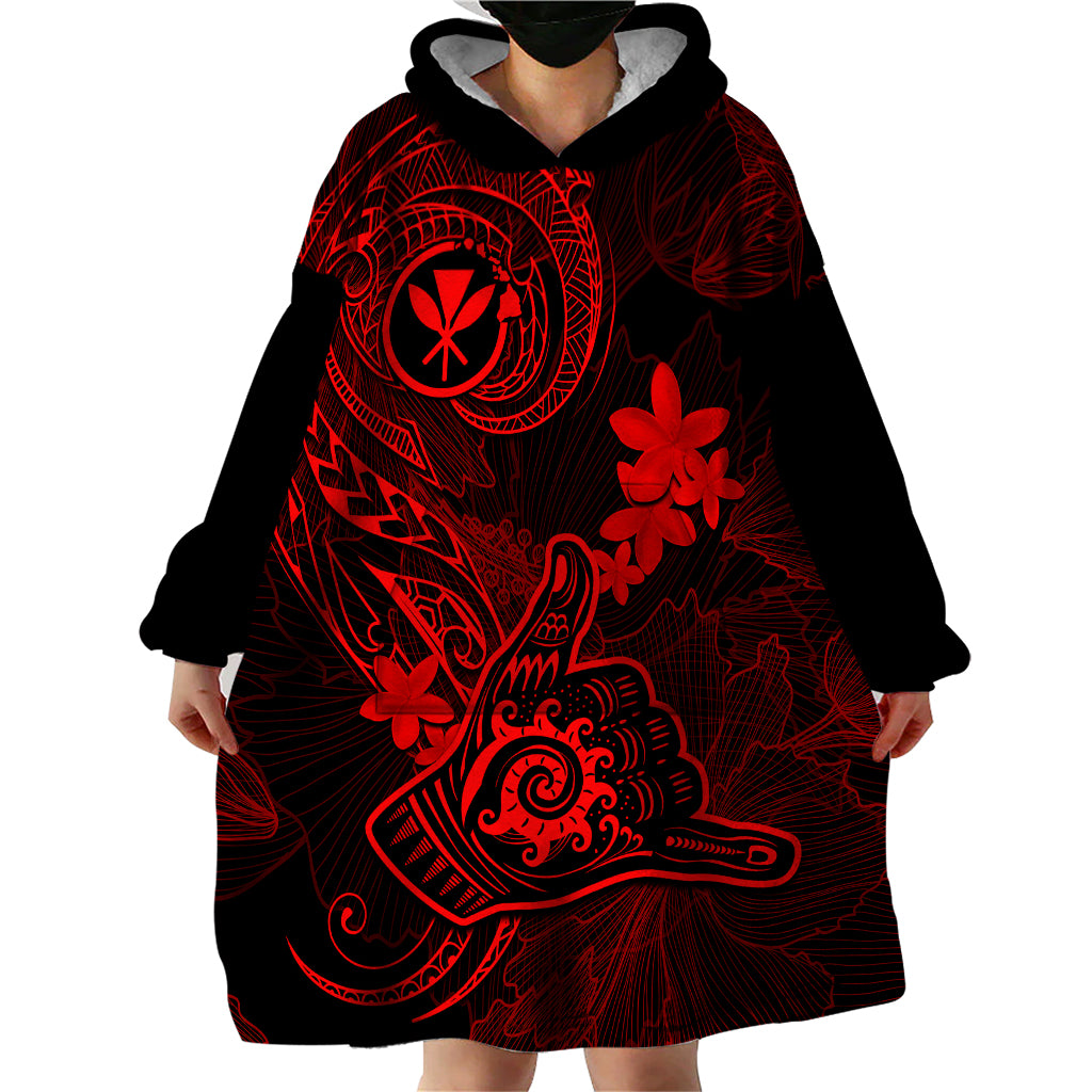 Hawaii Wearable Blanket Hoodie Shaka Tattoo Mix Polynesian Plumeria Red Version LT14 - Polynesian Pride