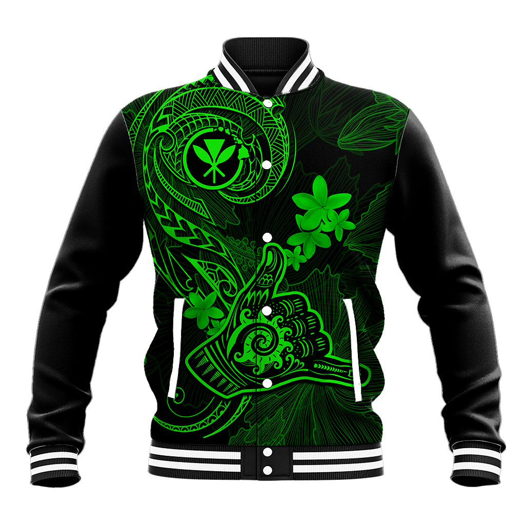 Hawaii Baseball Jacket Shaka Tattoo Mix Polynesian Plumeria Green Version LT14 Unisex Green - Polynesian Pride