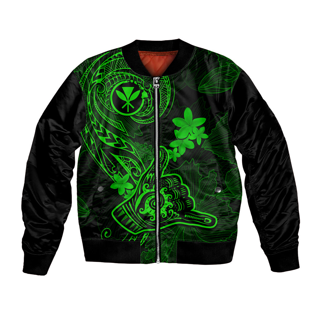 Hawaii Bomber Jacket Shaka Tattoo Mix Polynesian Plumeria Green Version LT14 Unisex Green - Polynesian Pride