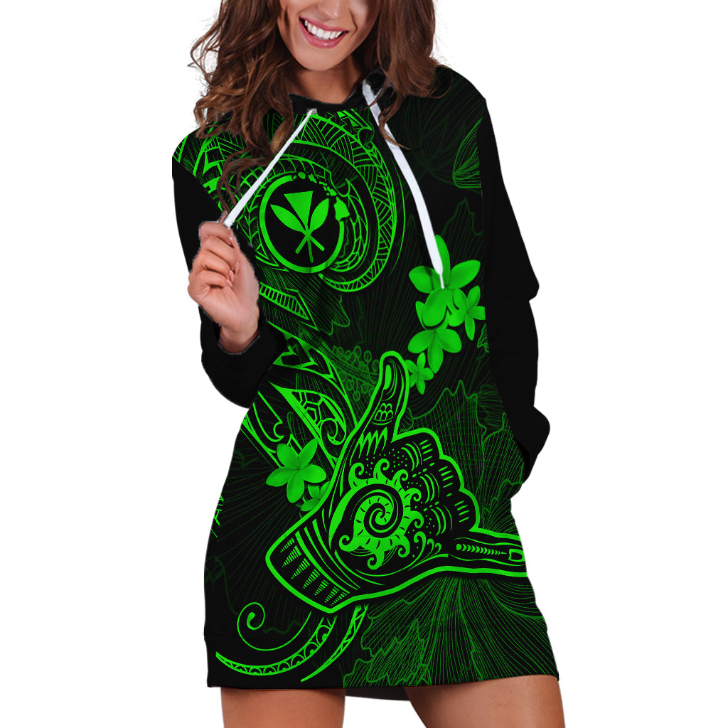 Hawaii Hoodie Dress Shaka Tattoo Mix Polynesian Plumeria Green Version LT14 Green - Polynesian Pride